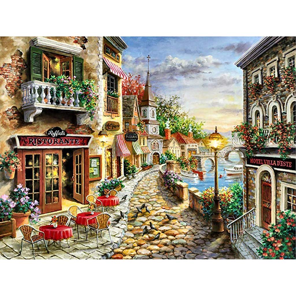 HASTHIP DIY 5D Diamond Painting Full Square Drill Kits Rhinestone Picture Art Craft for Home Wall Decor 12x16In Romantic Town HASTHIP DIY 5D Diamond Painting Full Square Drill Kits Rhinestone Picture Art Craft for Home Wall Decor 12x16In Romantic Town